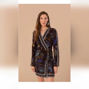 FARM Rio Floral Wrap Mini Dress - Blue and Brown
